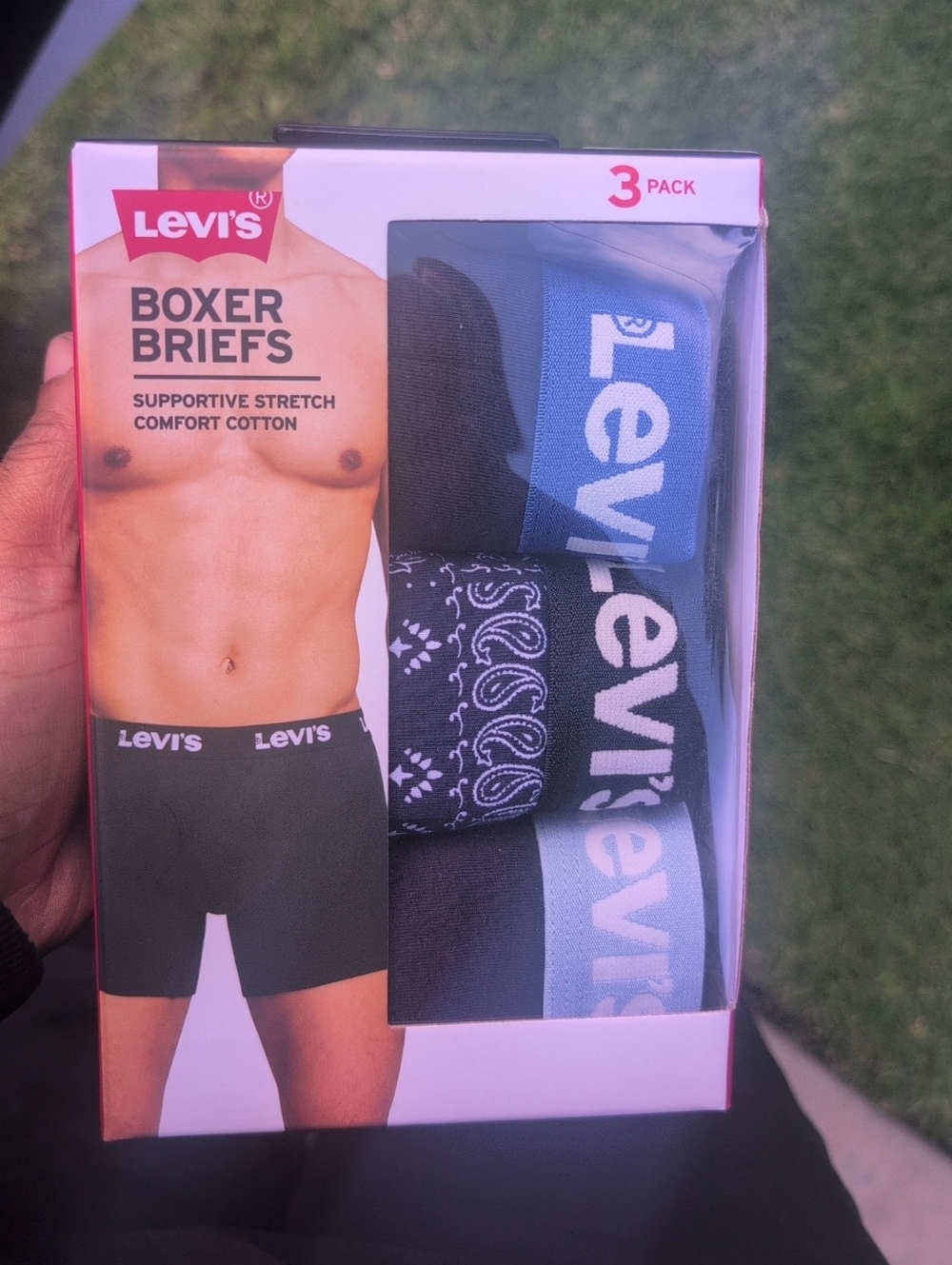 Levi's Men's 3-Pack Boxer Briefs - Black & Blue Size Large